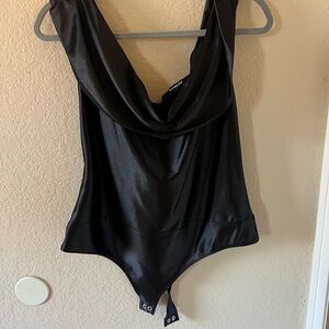 Express Satin Black Cowl Neck Top